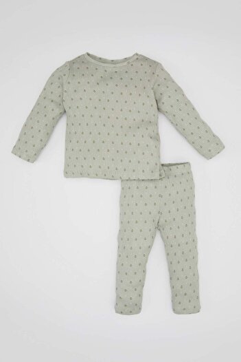 DeFacto Baby Girls Pajamas Set Floral Long Sleeve Top with Elastic Waist Long Bottom C0656A524Sp
