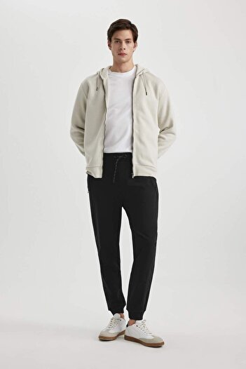 DeFacto Slim Sweatpants Slim Fit Tight Fit Basic Straight Waist Lace-Up Stretchy Leg Zipper Pocket A6499Ax24Sp