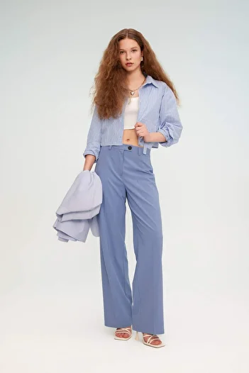 DeFacto Classic Pants Basic Plain Wide Leg Wide Loose Leg High Waist Standard Size B7495Ax24Sp