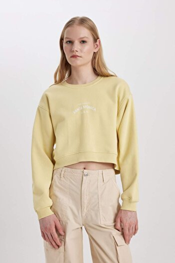 DeFacto Boxy Fit Bisiklet Yaka Baskılı Kalın Sweatshirt C5385AX23CW