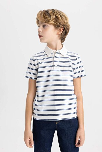 DeFacto Gestreiftes Piqué-Poloshirt mit kurzen Ärmeln für Jungen B6832A824SM