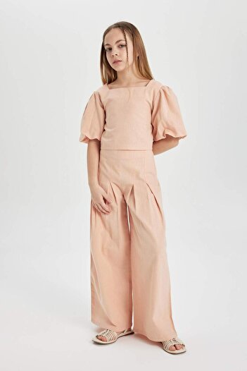 DeFacto Kız Çocuk Wide Leg Geniş Bol Paça Pamuklu Pantolon C0448A824SP