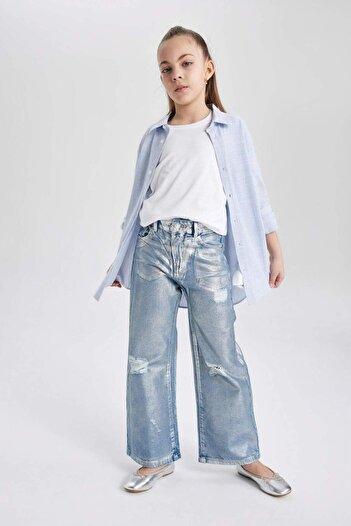 DeFacto Girls Wide Leg Ripped Detailed Wide Leg Jean Pants C1989A824Sp