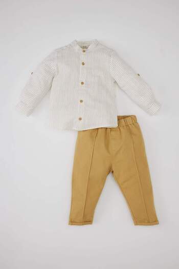 DeFacto Baby Boy Striped Flared Poplin Long Sleeve Shirt Pants 2 Piece Set B9264A524Sp