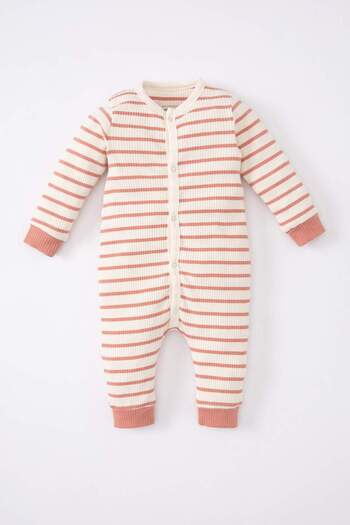DeFacto Baby Girl Newborn Striped Long Sleeve Ribbed Camisole Jumpsuit B7710A524Sp