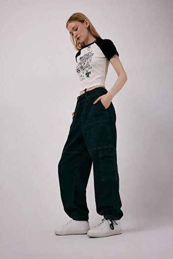 DeFacto Cargo Jogger High Waist Lace-Up Leg Ankle Length Jean Washed Pants B9318Ax24Sp