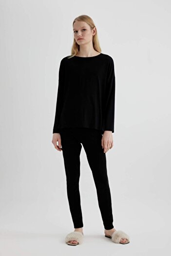 DeFacto Top de pijama casual cu mânecă lungă cu decolteu rotund și croială obișnuită-Fall in Love C3556AX24SP