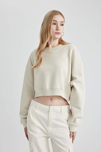 DeFacto Coool Crew Neck Crop Basic μονόχρωμο φούτερ C2116AX24SP