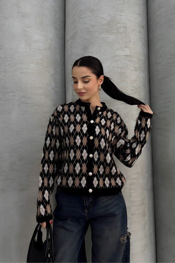 İLKCET MODA Pitikare Pattern Knitwear Women's Cardigan