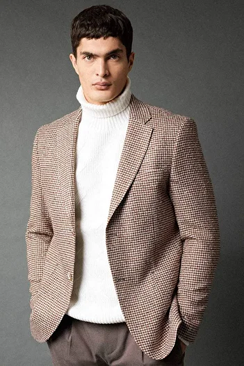 DeFacto Modern Fit Jacke Revers gemustert geknöpft gefüttert Blazer Jacke B0070AX23WN