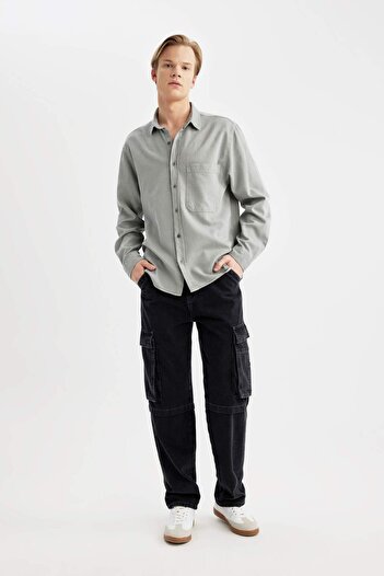 DeFacto Oversize Wide Fit Βαμβακερό μακρυμάνικο πουκάμισο B5841AX24SP