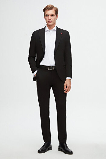 Twn BlackSlimFit Viscose Pointed Collar Suit