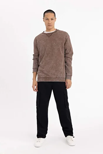 DeFacto Regular Fit Crew Neck Washed Basic Απλό Φούτερ με Εφέ Απαλό B9221AX23WN