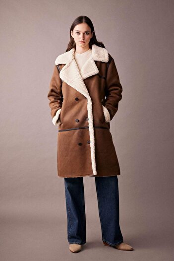 DeFacto Regular Fit Plush Lining Suede Coat Parka A1305ax23wn