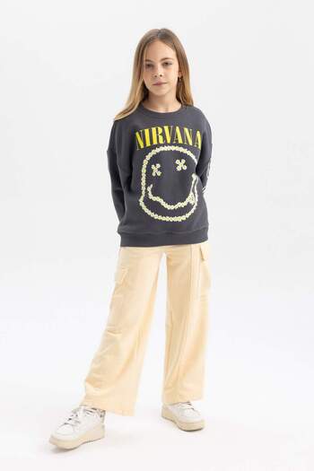 DeFacto Girls Cargo Fit Elastic Waist Wide Loose Leg Sweatpants B2550A823Wn