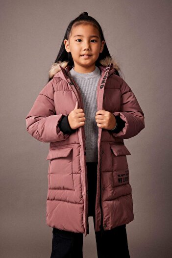 DeFacto Girls' Water Repellent Removable Fur Hooded down Coat A2541A823Au