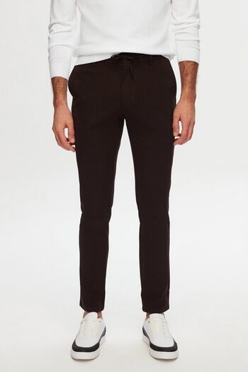 D'S Damat Ds Damat Slim Fit Καφέ Ελαστική μέση με φερμουάρ Lycra Casual Jogger Παντελόνι