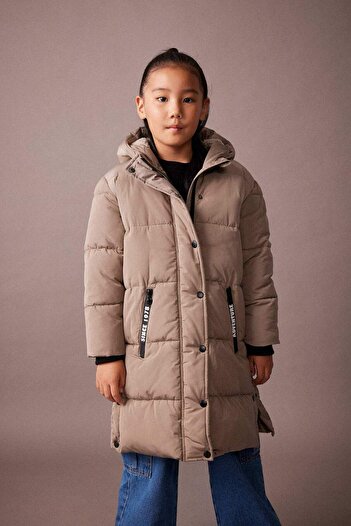DeFacto Girl's Water Repellent Plush Lining Long Coat Coat A0902A823Au