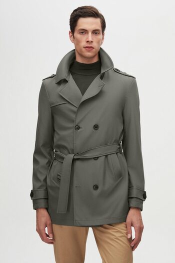 D'S Damat Groom Regular Fit - Khaki Top Coat with Epaulettes and Waist Belt