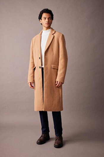 DeFacto Slim Fit Dar Kesim Astarlı Düğmeli Cepli Kaşe Kaban Parka A3775AX23WN