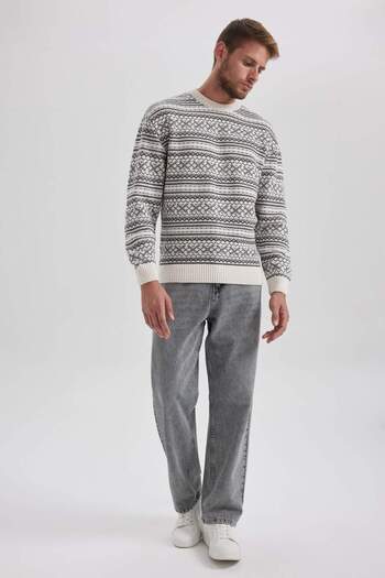DeFacto Relax Fit Patterned Crew Neck Sweater Sweater B1892Ax23Wn