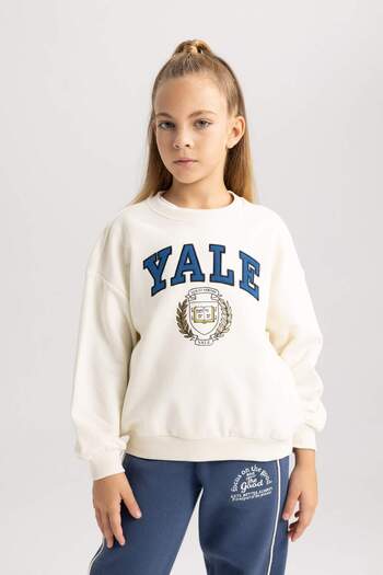 DeFacto Girls' Yale University Relax Fit Crew Neck Sweatshirt A7737A823Au
