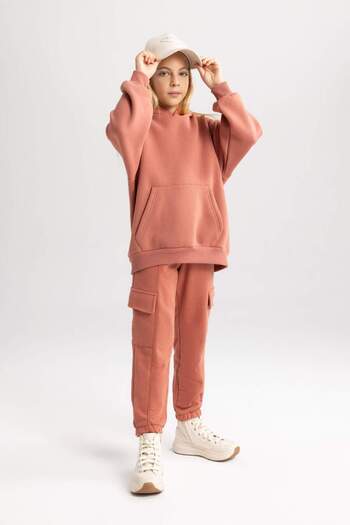 DeFacto Girls Cargo Pocket Black Jogger Sweatpants with Elastic Waist and Legs A7478A823Au