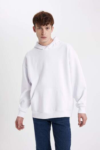DeFacto Oversize Fit Hooded Kangaroo Pocket Εσωτερικά μαλακά γούνινα βασικά φούτερ Y1237AZ23AU