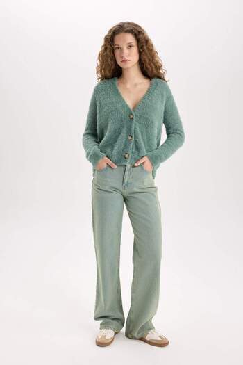 DeFacto Oversize Wide Fit V-Neck Knitwear Cardigan K7886Az23Wn