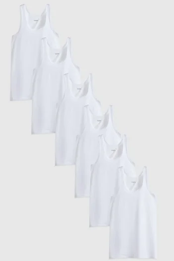 Twn White Standard Fit Breathable Sweat Absorbing 100% Cotton 6-Piece Undershirt