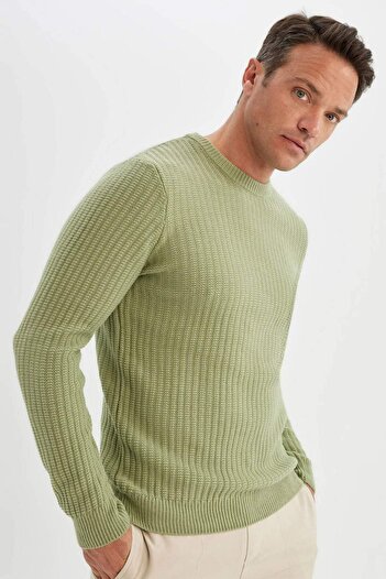 DeFacto Standard Fit Regular Cut Crew Neck Jacquard Knitwear Sweater A5234Ax23Wn