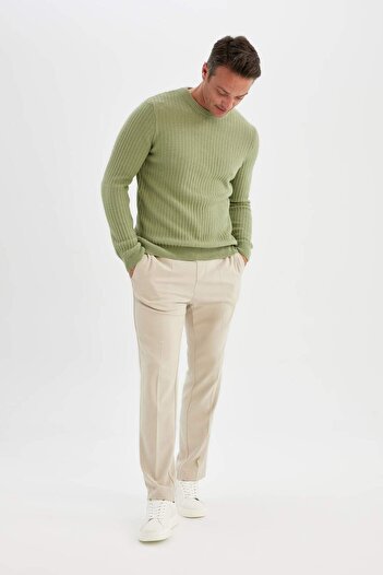 DeFacto Standard Fit Regular Cut Crew Neck Jacquard Knitwear Sweater A5234Ax23Wn