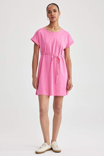 DeFacto A-Line Crew Neck Combed Cotton Short Sleeve Dress B0655Axns