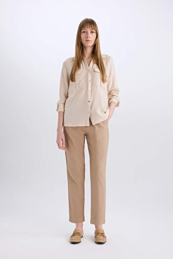 DeFacto High Waist Pocket Slim Fit Short Leg Basic Pants - A5197Ax23Wn