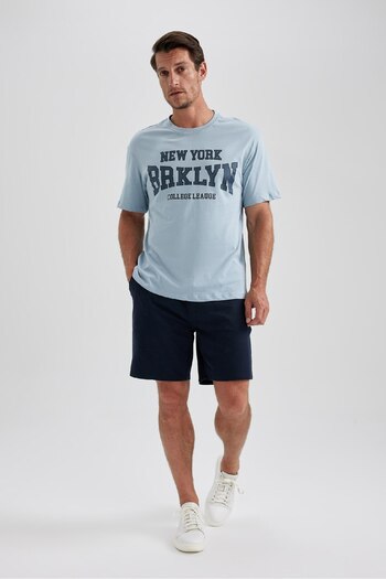 DeFacto Tricou cu mânecă scurtă imprimat cu decolteu crew, 100% bumbac, B0656AXNS
