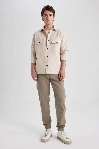 DeFacto Relax Fit Button Collar Waffle Fabric Plain Cotton Blend Long Sleeve Shirt A6872Ax23Au