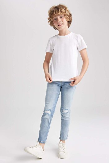 DeFacto Pantaloni de blugi pentru băiat, slim fit, slim, cu detaliu rupt, cu picioare drepte Z1599A623SM