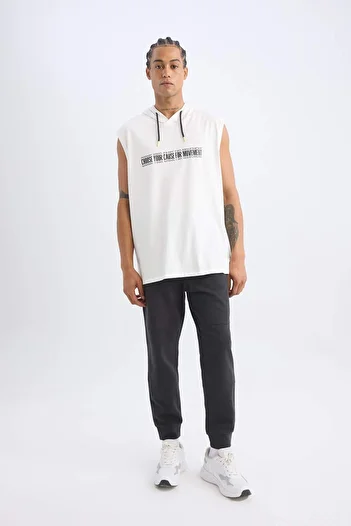 DeFacto Defactofit Slim Fit Printed Hooded Singlet A1819Ax23Sm