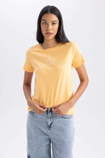 DeFacto Tričko Regular Fit Crew s krátkým rukávem s potiskem B0234AX23HS