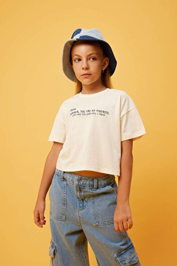 DeFacto Girls' Crop Printed Short Sleeve T-Shirt B0748A823Hs