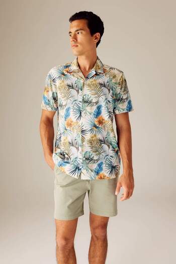 DeFacto Regular Fit Collar Printed Combed Cotton Short Sleeve Shirt A4655Ax23Hs
