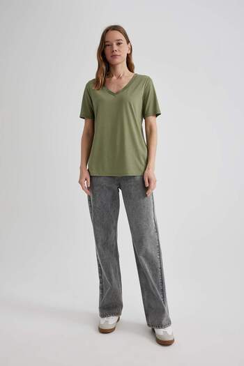 DeFacto Regular Fit V-Neck Short Sleeve T-Shirt K5057Az23Sp