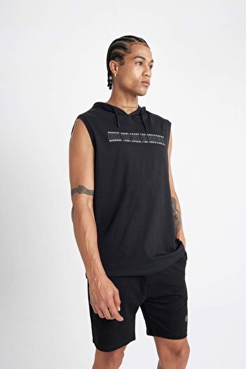 DeFacto DeFactoFit Slim Fit Baskılı Kapüşonlu Atlet A1819AX23SM