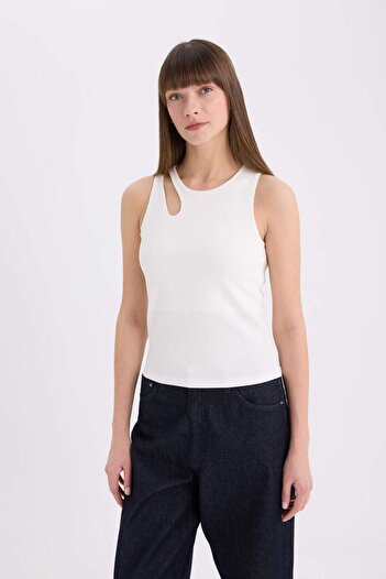 DeFacto Slim Fit Dar Kesim Bisiklet Yaka Fitilli Kaşkorse Atlet A3422AX23SM