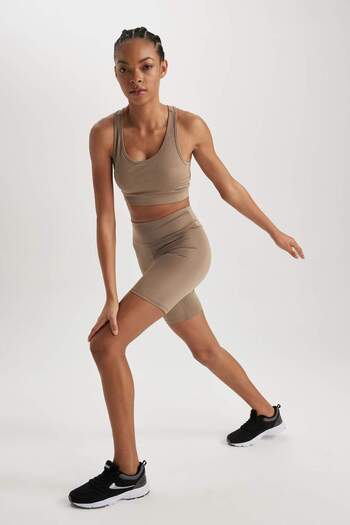 DeFacto Defactofit High Waist Stretchy Waist Hugging Biker Short Basic Solid Sports Leggings Z6741Az23Sp