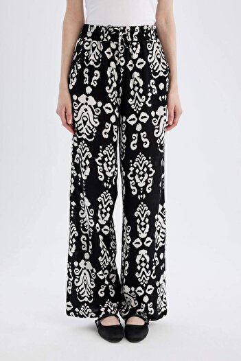 DeFacto Patterned High Waist Wide Leg Viscose Trousers with Pockets J8739Az23Sm