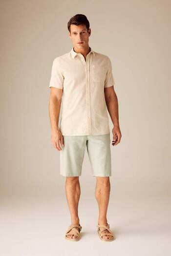 DeFacto Regular Fit Polo Collar Linen Blend Short Sleeve Shirt W7947Az23Sm