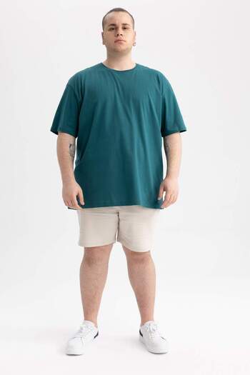DeFacto Oversize Wide Fit Crew Neck Basic μονόχρωμο κοντομάνικο μπλουζάκι από 100% βαμβάκι T7037AZ23SP