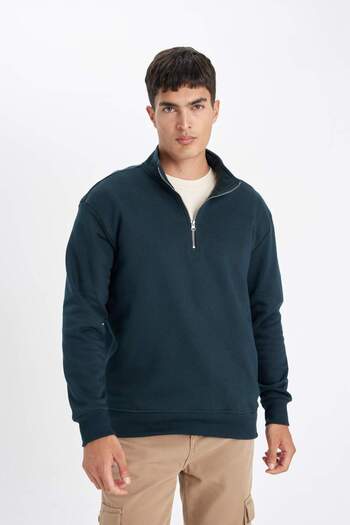 DeFacto Comfort Regular Fit Άνετη εφαρμογή με φερμουάρ Σταντ γιακά Basic μασίφ φούτερ X7405AZ22AU
