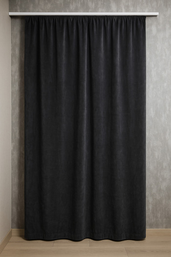 Miabella Home Modern Velvet Textured Extrafor Drawstring Background Curtain - Plain Stitched Single Wing